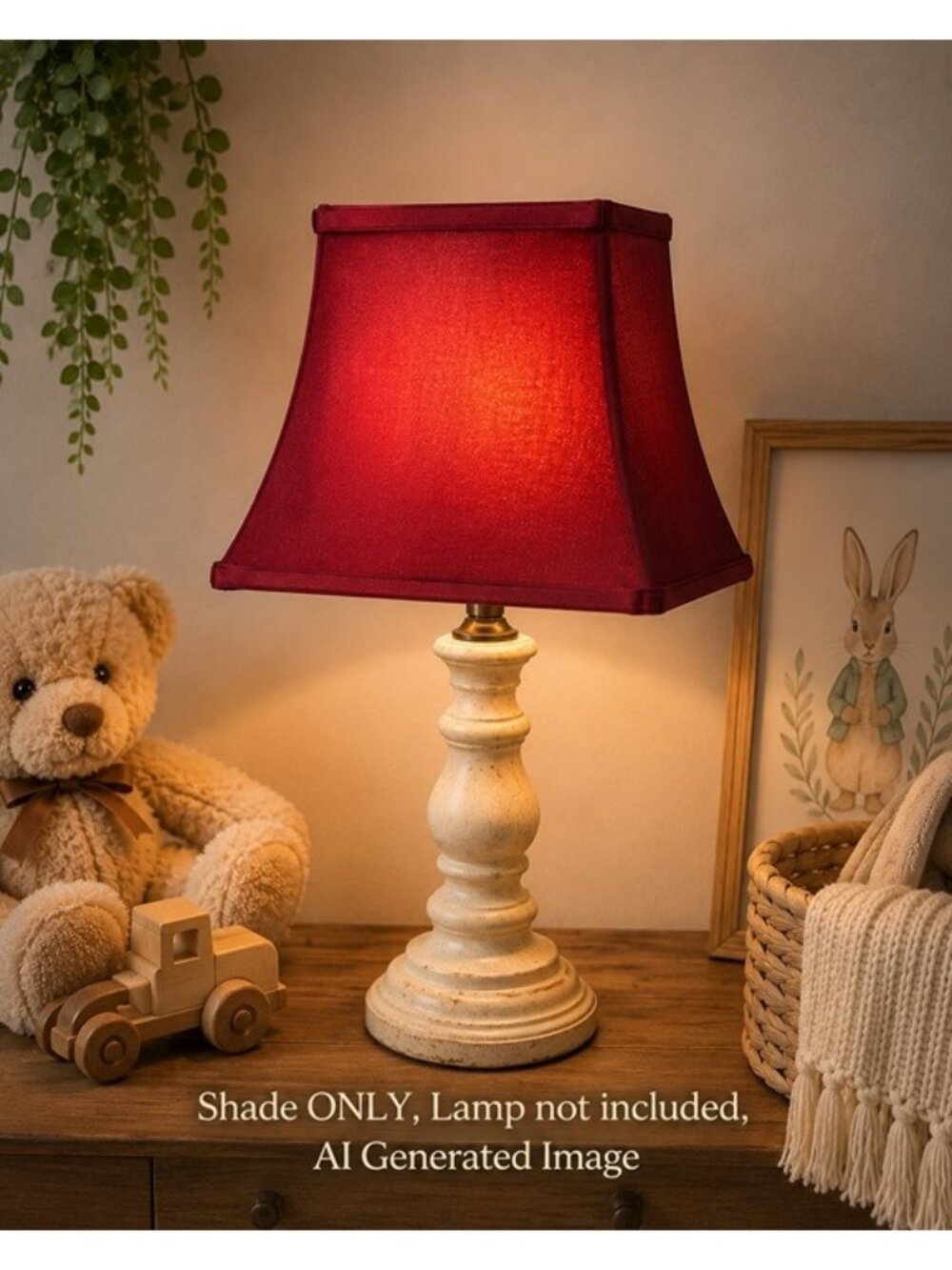 Vintage Burgundy Square Bell Lamp Shade 13x13 Decor